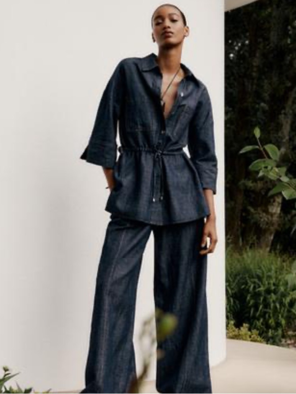 Dark Indigo Wide-Leg Denim Jumpsuit